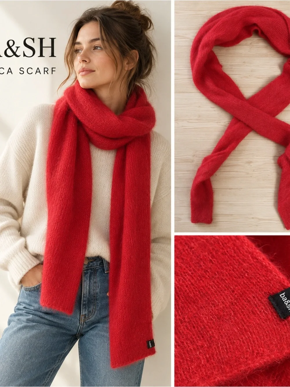 BA&SH Red Alpaca Blend Oversized Scarf NWT 88”